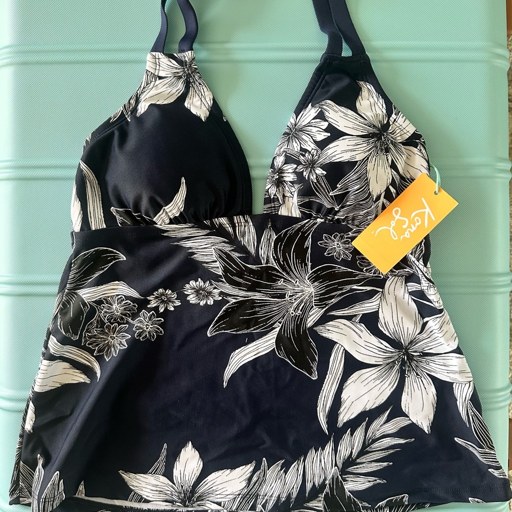 Kona Sol Navy Floral Swim Top